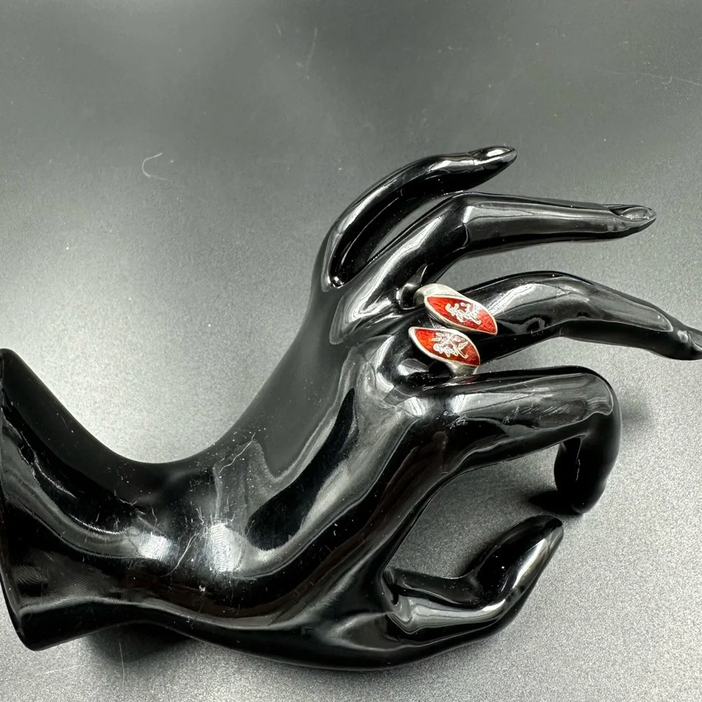 Vintage Siam Sterling Silver Red Enamel Dancers Bypass Ring Sz 7.5